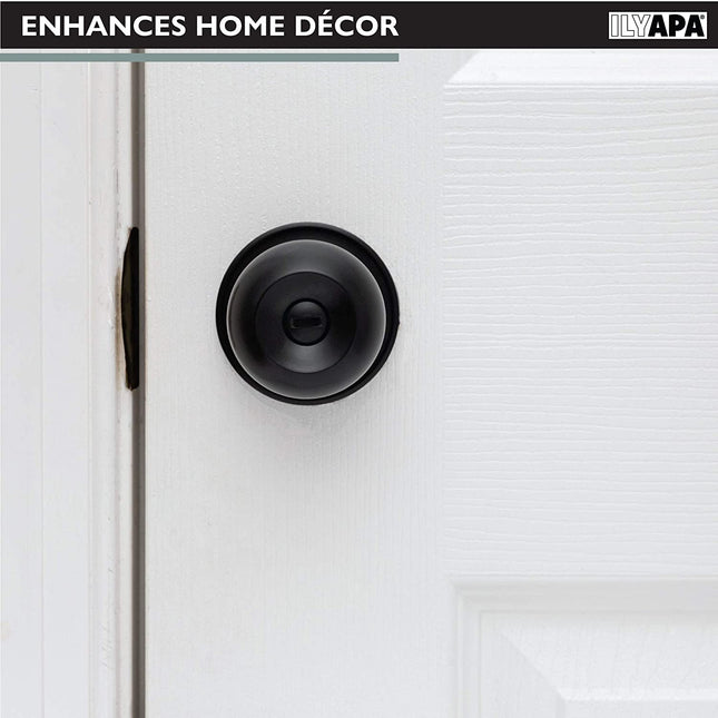 Ilyapa Privacy Door Knob for Bed/Bath - Ball, Matte Black Interior Keyless Turn Thumb Locking Round Door Handle, Matte Black, 6 Pack