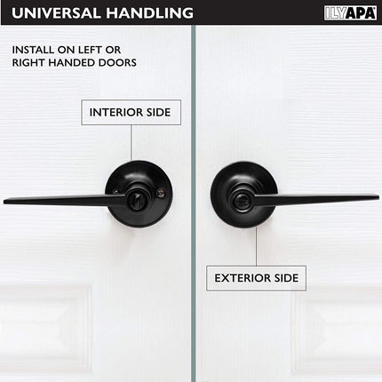 Ilyapa Privacy Door Lever for Bed/Bath - Contemporary, Matte Black Reversible Interior Keyless Turn Thumb Locking Door Leverset, Matte Black, 10 Pack