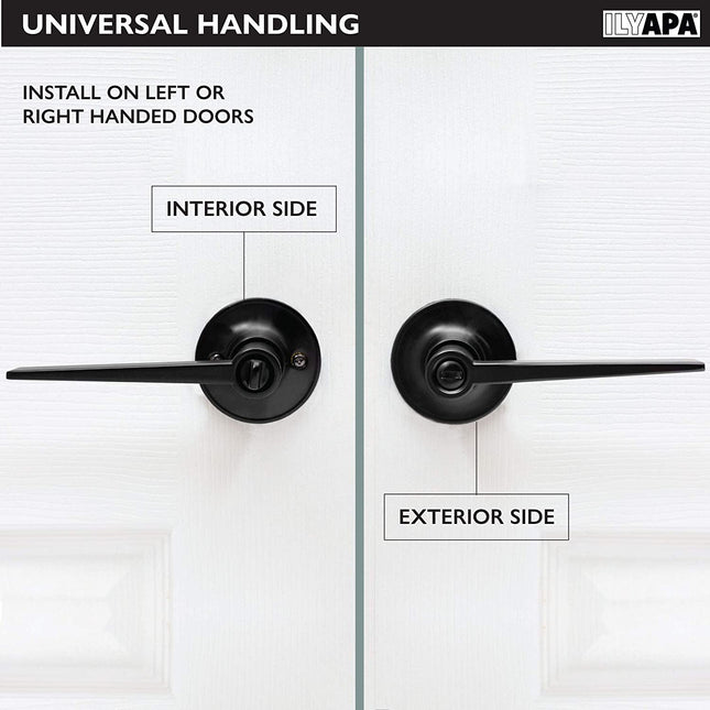 Ilyapa Privacy Door Lever for Bed/Bath - Contemporary, Matte Black Reversible Interior Keyless Turn Thumb Locking Door Leverset, Matte Black, 10 Pack