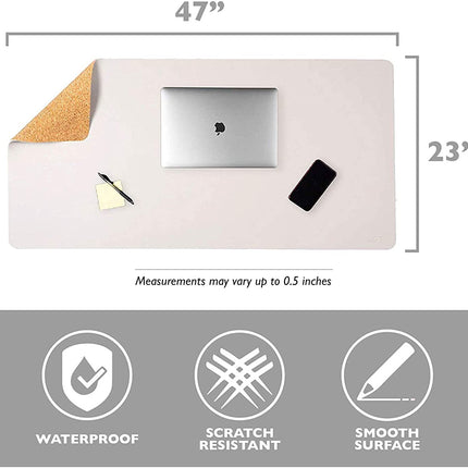 Office Desk Mat, Double Sided Eggshell & Cork - 47 x 23 Inch Leather Style Computer Pad for Desk