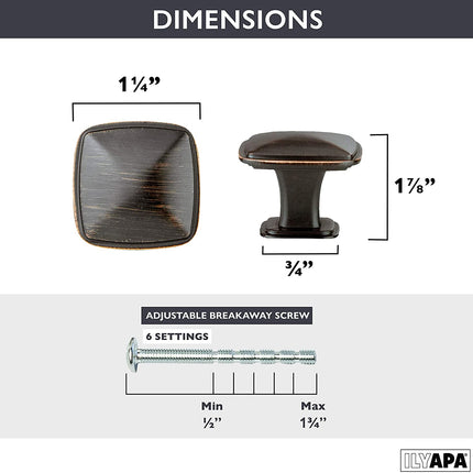 Oil Rubbed Bronze Square Kitchen Cabinet Knobs - 25 Pack of Drawer Handles Hardware