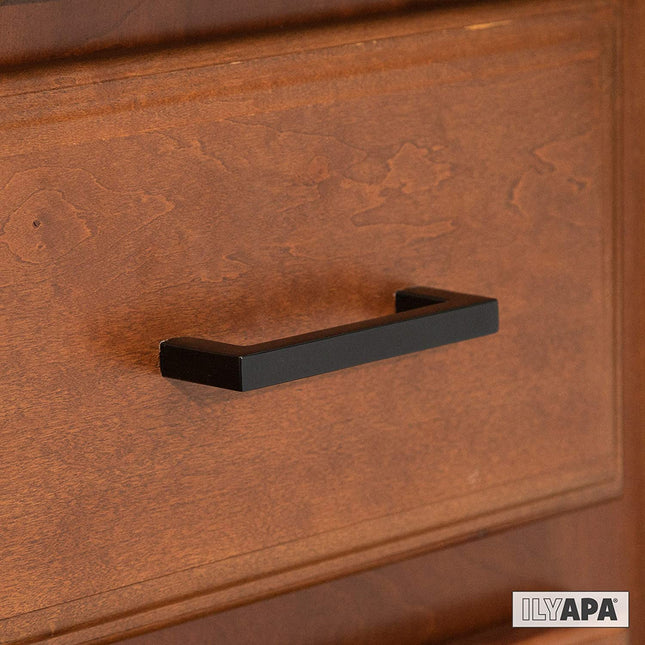 Black Cabinet Handles - 3 Inch Hole Center Modern Squared Drawer Pulls - 25 Pack of Kitchen Cabinet Hardware