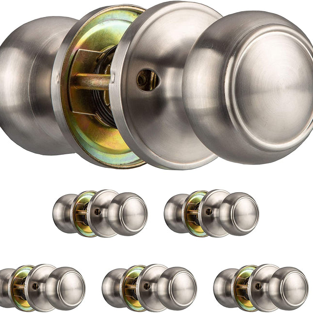 Interior Passage Door Knob - Keyless Hall and Closet Locksets - Hall and Closet - Improved Satin Nickel Finish - (6 Pack)