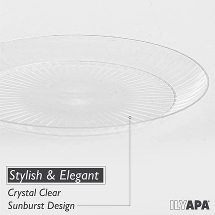 Ilyapa 100 Fancy Clear Plastic Plates, 7 Inch - Premuim Disposable Plastics for Party or Wedding