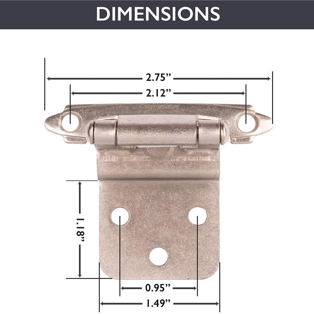 Self Closing Cabinet Hinges Satin Nickel, 50 Pack - 3/8 Inch Inset Variable Overlay Kitchen Cabinet Door Hinge Hardware