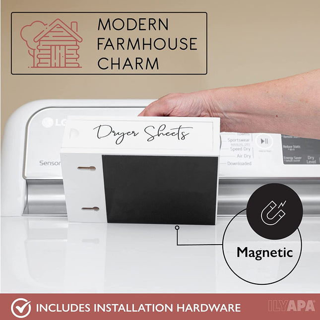 Ilyapa Dryer Sheet Dispenser-White Magnetic Dryer Sheet Storage for Laundry