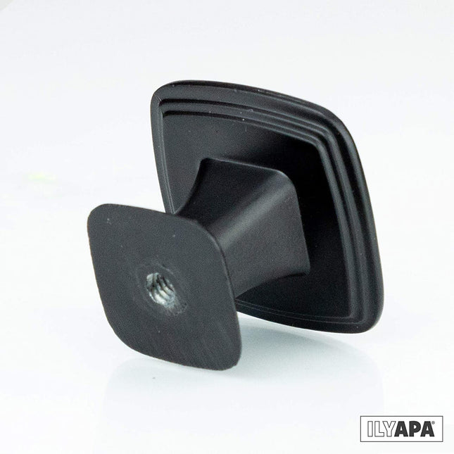 Ilyapa Black Square Kitchen Cabinet Knobs - 5 Pack of Modern Design Handles
