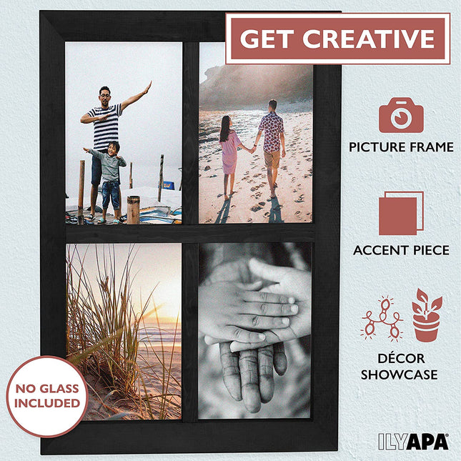 Ilyapa Window Frame Wall Decor 2 Pack - 18x22" Rustic Black Wood