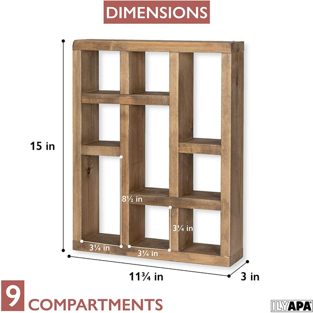 Ilyapa Knick Knack Shelf, Barnwood - Wall Mount or Freestanding Organizer Stand for Oils, Coffee Mugs, Crystals, Rocks, Curios & More
