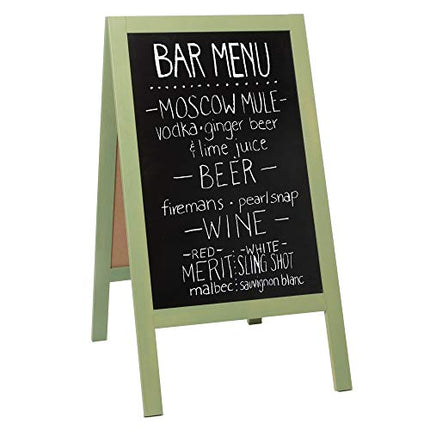 Wooden A-Frame Sign with Eraser & Chalk - 40 x 20 Inches Magnetic Sidewalk Chalkboard - Sturdy Freestanding Sage Sandwich Board Menu Display for Restaurant, Business Or Wedding