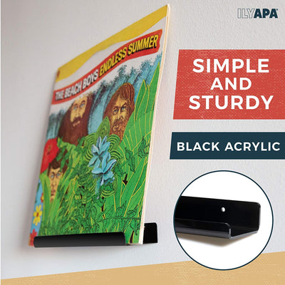 Vinyl Record Display Wall Mount, 6 Pack - Black Acrylic Record Holder Shelf