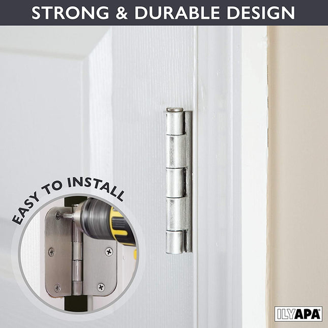 18 Pack of Door Hinges Satin Nickel - 3 1/2 x 3 1/2 Inch Interior Hinges for Doors with 1/4" Radius Corners