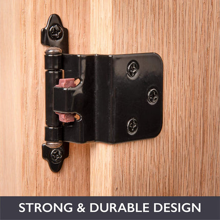 Self Closing Cabinet Hinges Black, 50 Pack - 3/8 Inch Inset Variable Overlay Kitchen Cabinet Door Hinge Hardware