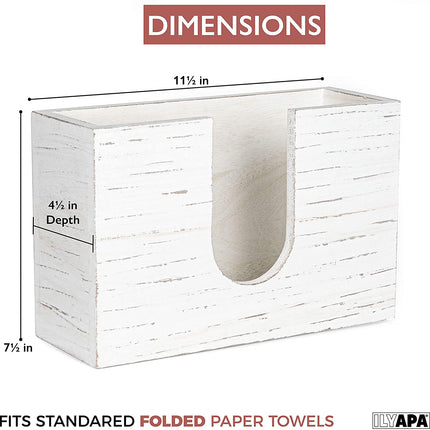Wood Paper Towel Dispenser - Rustic Farmhouse White Wooden Multifold Hand Towel Holder