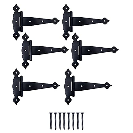 Ilyapa Heavy Duty Gate Hinges, 6 Pack - 8 Inch Decorative Outdoor T Strap Hinges for Barn Door, Shed or Wooden Fences