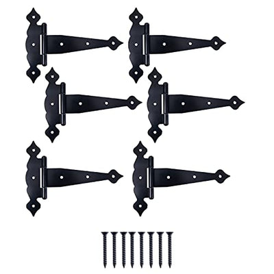 Ilyapa Heavy Duty Gate Hinges, 6 Pack - 8 Inch Decorative Outdoor T Strap Hinges for Barn Door, Shed or Wooden Fences