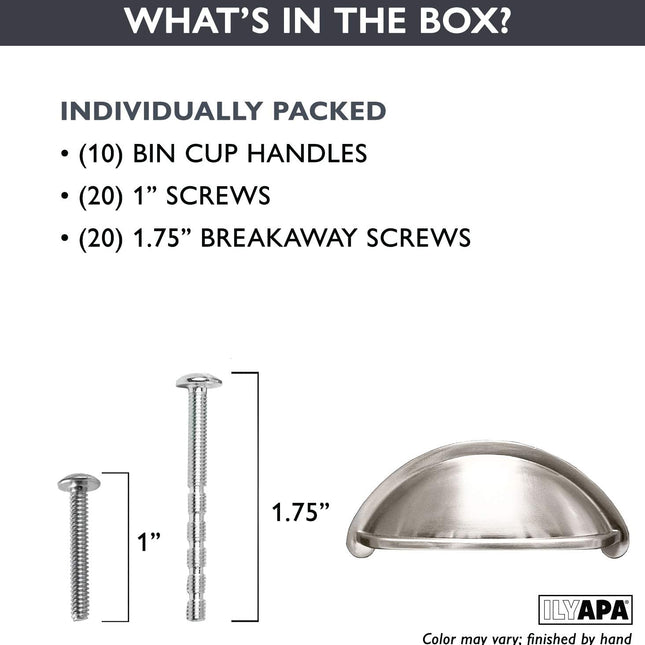 Satin Nickel Kitchen Cabinet Pulls - 3 Inch Hole Center Bin Cup Drawer Handles - 10 Pack of Kitchen Cabinet Hardware