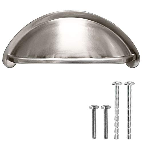 Satin Nickel Kitchen Cabinet Pulls - 3 Inch Hole Center Bin Cup Drawer Handles - 10 Pack of Kitchen Cabinet Hardware