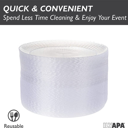 Ilyapa 100 Fancy Clear Plastic Plates, 9 Inch - Premuim Disposable Plastics for Party or Wedding