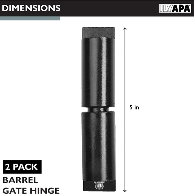Ilyapa Heavy Duty Barrel Hinges, 2 Pack - 5 Inch Black Cold Rolled Steel Weld On Hinges for Trailer Gate or Ramp
