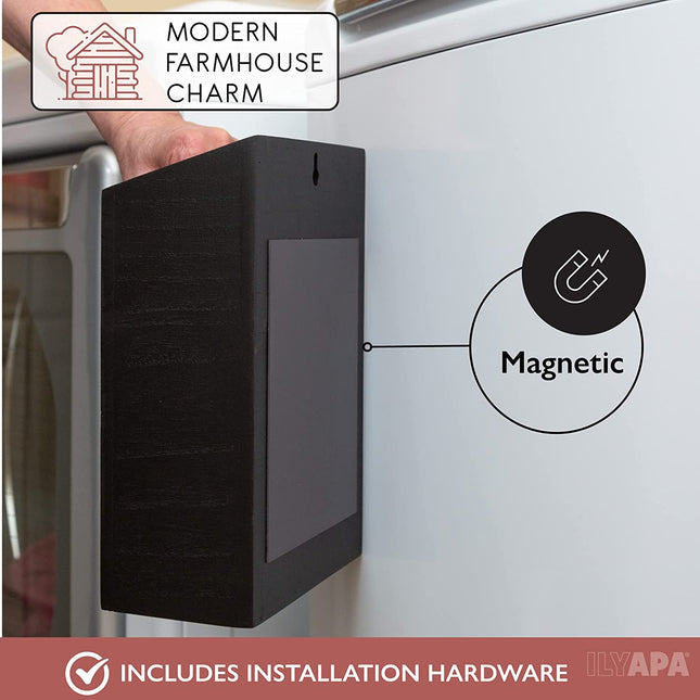 Ilyapa Tall Wooden Magnetic Lint Bin for Laundry Room Organization and Cleanliness - Black Lint Garbage Can