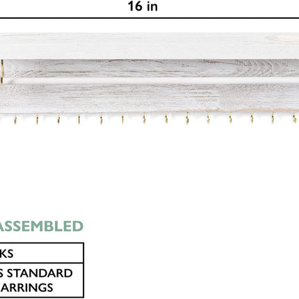 Ilyapa Wall Mounted Jewelry Organizer with Shelf - Rustic White Wood