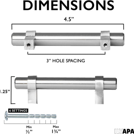 Satin Nickel Kitchen Cabinet Pulls - 3 Inch Hole Center Bar - 10 Pack of Kitchen Cabinet Hardware - New Design