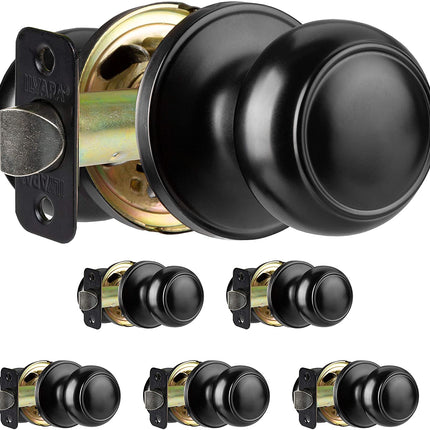Interior Passage Door Knob - Keyless Hall and Closet Locksets - Hall and Closet - Improved Matte Black Finish - (6 Pack)