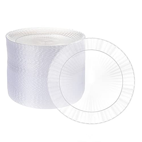 Ilyapa 100 Fancy Clear Plastic Plates, 7 Inch - Premuim Disposable Plastics for Party or Wedding