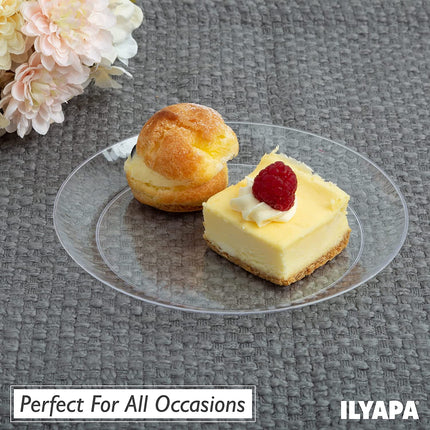 Ilyapa 100 Fancy Clear Plastic Plates, 7 Inch - Premuim Disposable Plastics for Party or Wedding