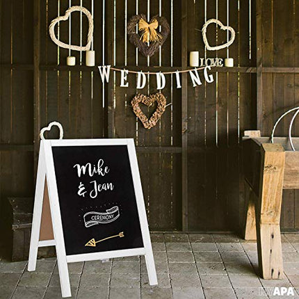 Wooden A-Frame Sign with Eraser & Chalk - Magnetic Sidewalk Chalkboard - Sturdy Freestanding White Sandwich Board Menu Display for Restaurant, Business Or Wedding
