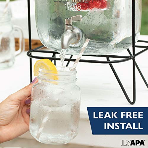 2 Gallon Glass Beverage Dispenser with Infuser, Metal Base, Stainless Steel Spigot & Hanging Chalkboard - Outdoor Drink Dispenser for Lemonade, Tea, Cold Water & More