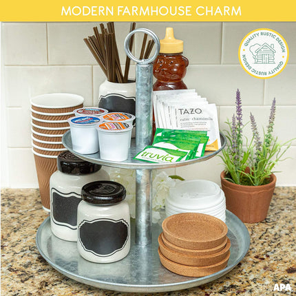 Galvanized Two Tier Serving Stand - 2 Tiered Metal Tray Platter for Cake, Dessert, Shrimp, Appetizers & More