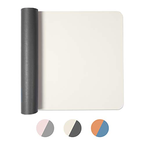 Office Desk Mat, Double Sided Cream & Graphite - 36 x 17 Inch Leather Style Computer Pad for Desk