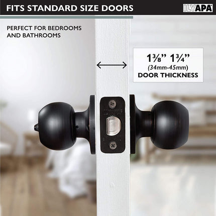 Ilyapa Privacy Door Knob for Bed/Bath - Ball, Oil Rubbed Bronze Interior Keyless Turn Thumb Locking Round Door Handle, Oil Rubbed Bronze
