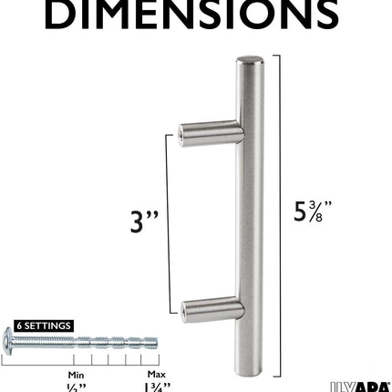 Satin Nickel Kitchen Cabinet Pulls - 3 Inch Hole Center Bar - 5 Pack of Kitchen Cabinet Hardware