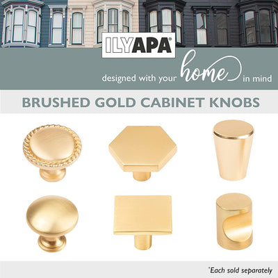 Ilyapa Brushed Gold Kitchen Cabinet Knobs - Minimalist Cylindrical Whistle Knob Handles - 10 Pack of Kitchen Cabinet Hardware