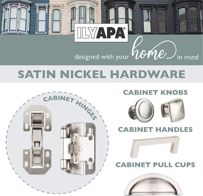 Self Closing Cabinet Hinges Satin Nickel, 50 Pack - 3/8 Inch Inset Variable Overlay Kitchen Cabinet Door Hinge Hardware