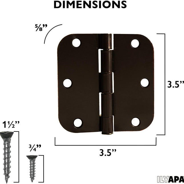 18 Pack of Door Hinges Oil Rubbed Bronze - 3.5 x 3.5 Inch Interior Hinges for Doors with 5/8 Inch Radius Corners