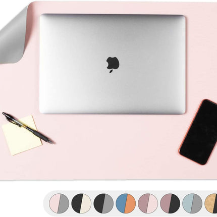 Office Desk Mat, Double Sided Pink & Gray - 28 x 17 Inch Leather Style Computer Pad for Desk