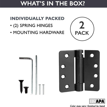 2 Pack of Self Closing Door Hinges Black - 4 x 4 Inch Interior Hinges for Doors with 1/4" Radius