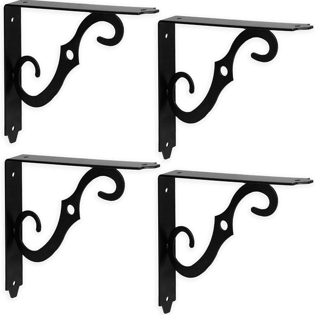 Heavy Duty Floating Shelf Brackets, 4 Pack - 8x12 Inch Decorative Metal Corner Brace Support for Wall Mount Shelves