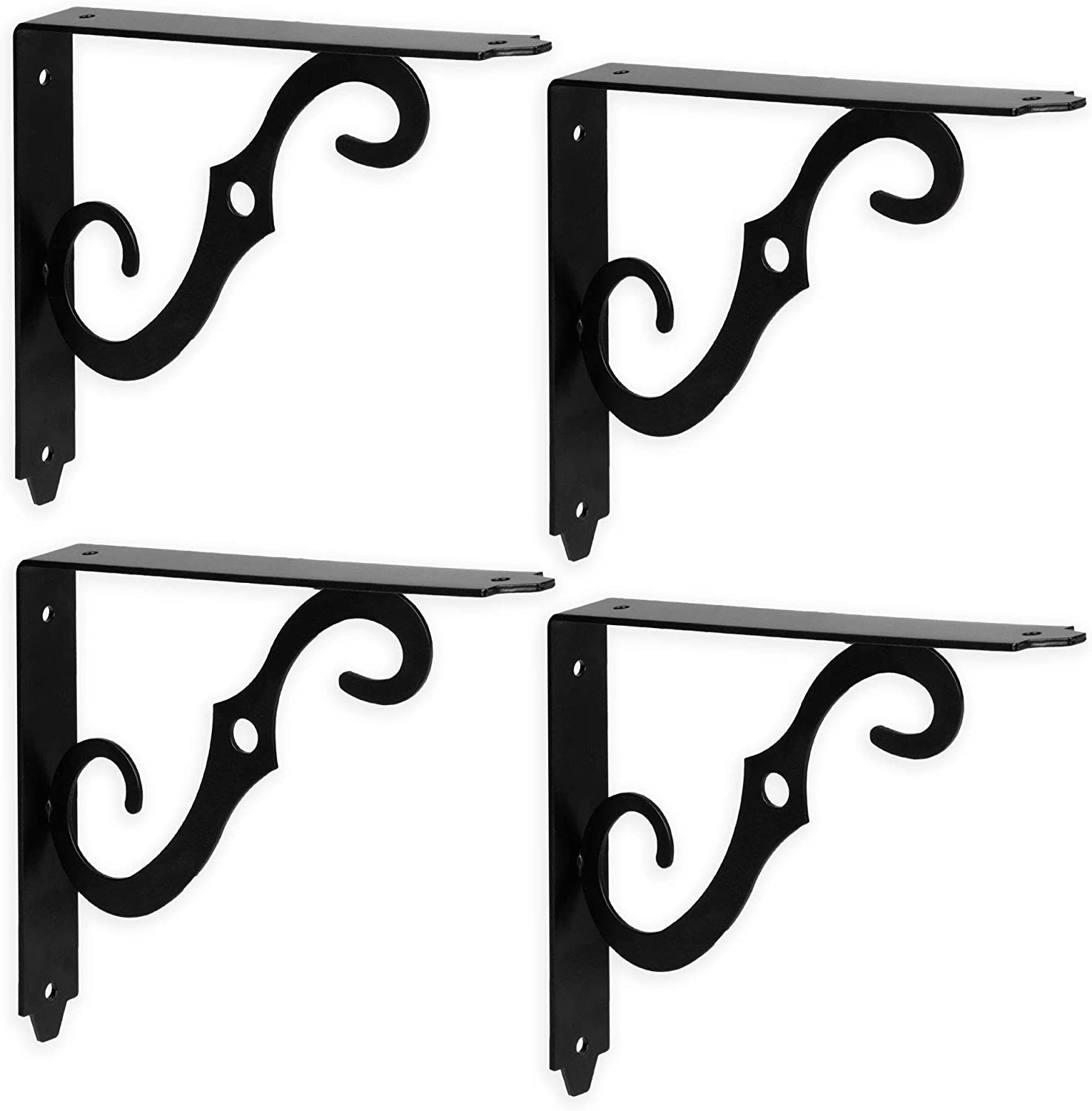 Heavy Duty Floating Shelf Brackets, 4 Pack - 8x12 Inch Decorative Metal Corner Brace Support for Wall Mount Shelves