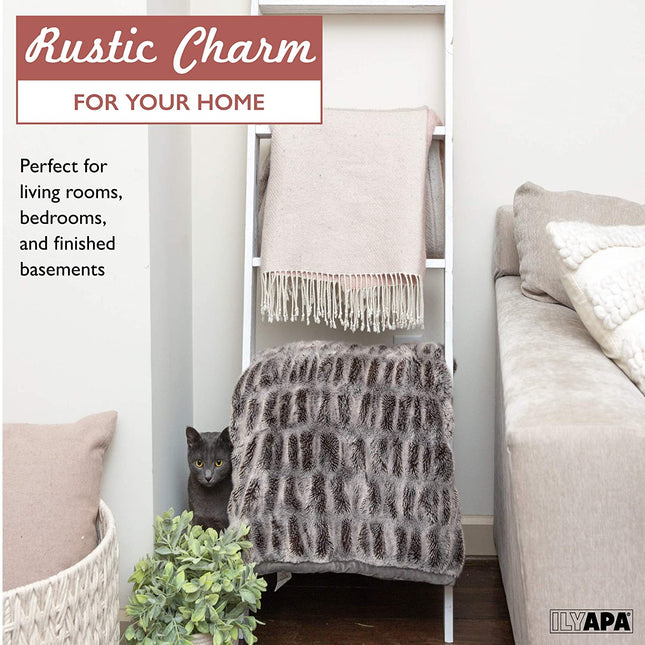 Ilyapa Blanket Ladder for The Living Room - Rustic Decorative Quilt Ladder, White Weathered Wood