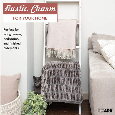 Ilyapa Blanket Ladder for The Living Room - Rustic Decorative Quilt Ladder, White Weathered Wood