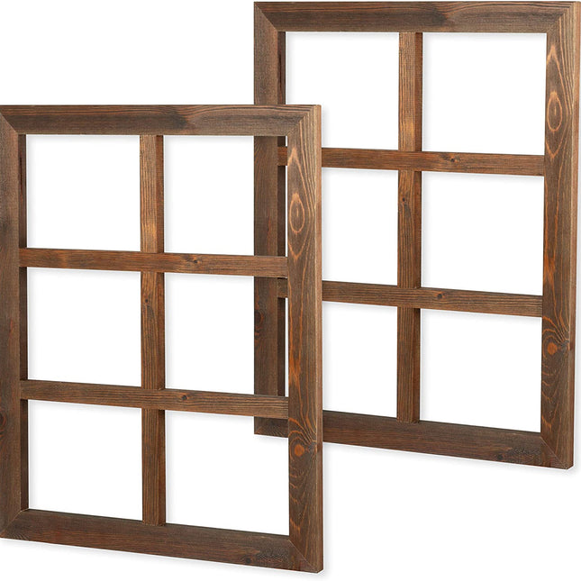 Ilyapa Window Frame Wall Decor 2 Pack - 18x22" Rustic Espresso Wood
