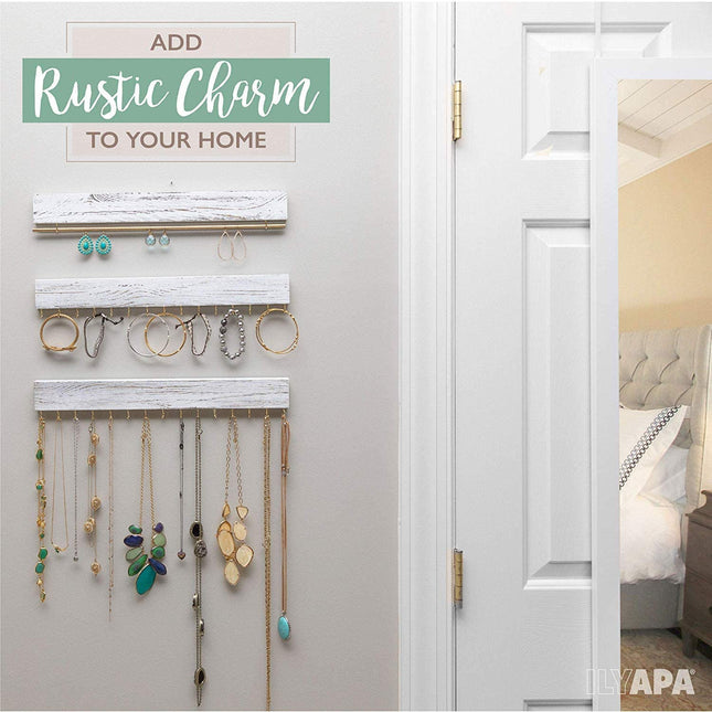 Ilyapa Wall Mounted 3 Piece Jewelry Organizer - Rustic White Wood