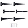 Ilyapa Heavy Duty Gate Hinges, 6 Pack - 12 Inch Outdoor T Strap Hinges for Barn Door, Shed or Wooden Fences