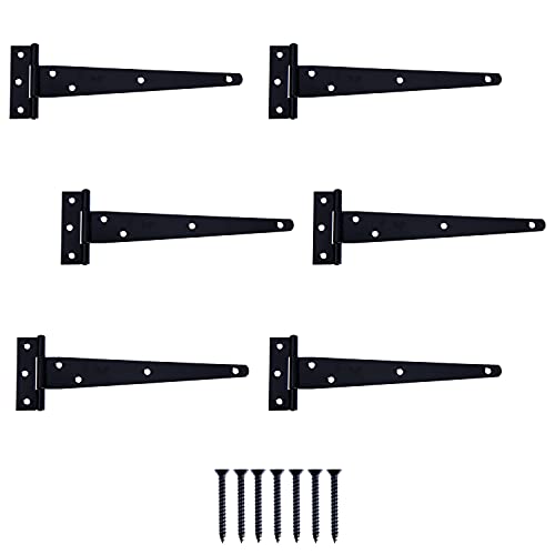 Ilyapa Heavy Duty Gate Hinges, 6 Pack - 6 Inch Outdoor T Strap Hinges for Barn Door, Shed or Wooden Fences