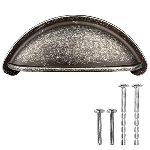Antique Iron Kitchen Cabinet Pulls - 3 Inch Hole Center Bin Cup Drawer Handles - 10 Pack of Kitchen Cabinet Hardware
